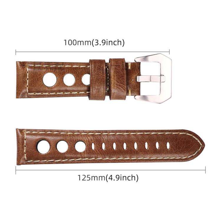 xDfind Silver Buckle Three-hole Breathable Genuine Leather Watch Band, 24mm