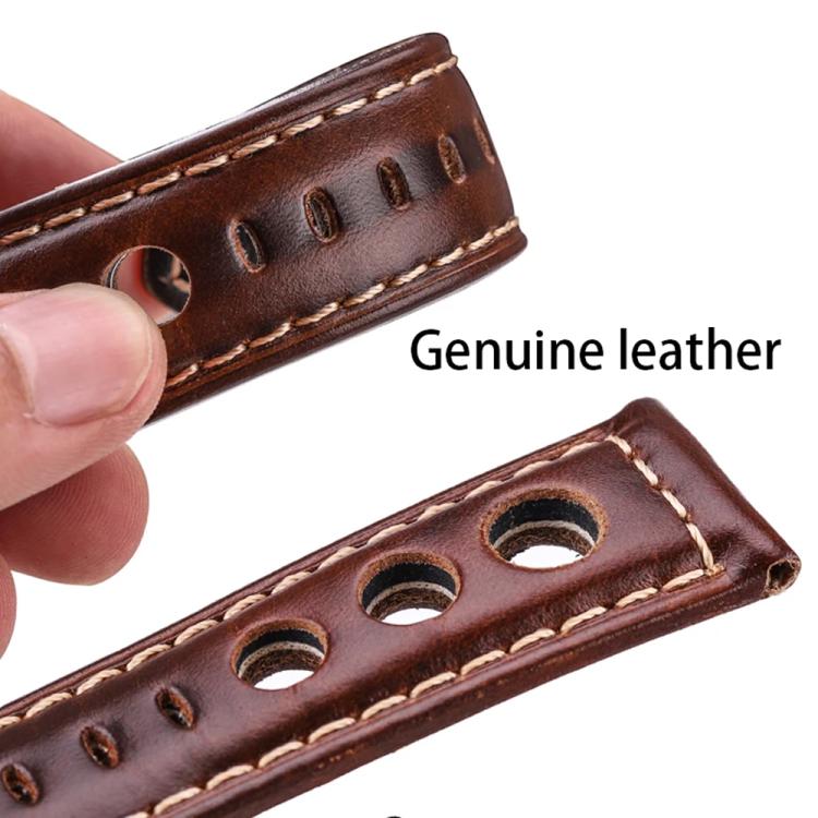xDfind Silver Buckle Three-hole Breathable Genuine Leather Watch Band, 20mm