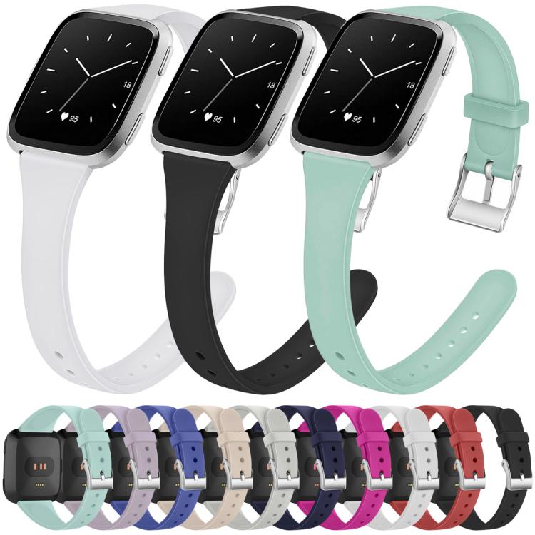 For Fitbit Versa 2 / Versa / Versa Lite xDfind Silver Buckle Slim Solid Color Silicone Watch Band, S