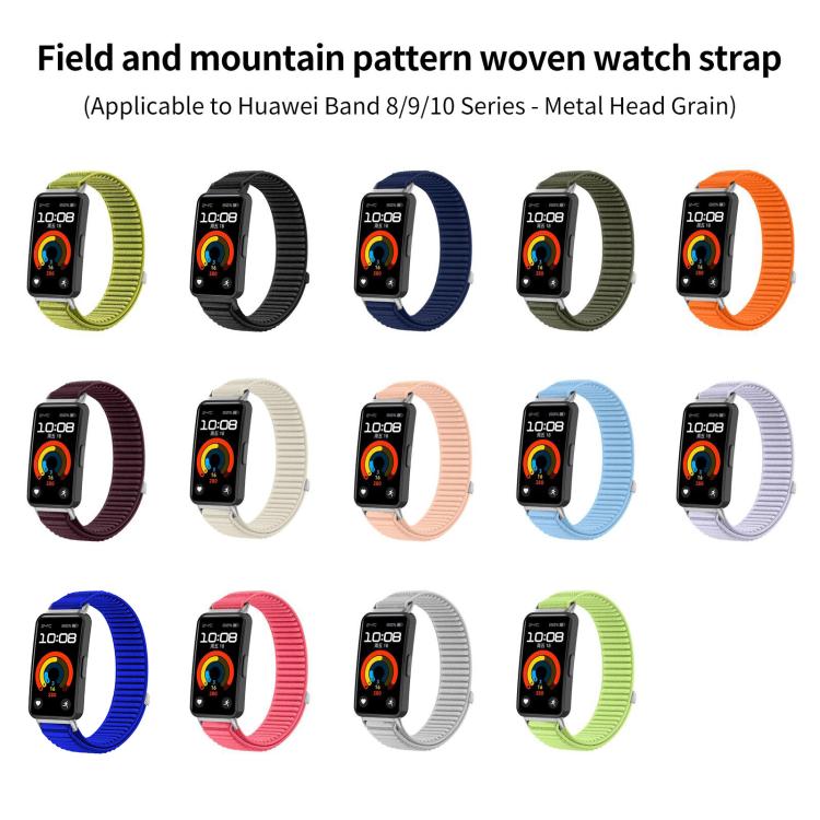 xDfind Woven Nylon Hook And Loop Fastener Metal Interface Watch Band, For Huawei Band 10 / 9 / 8