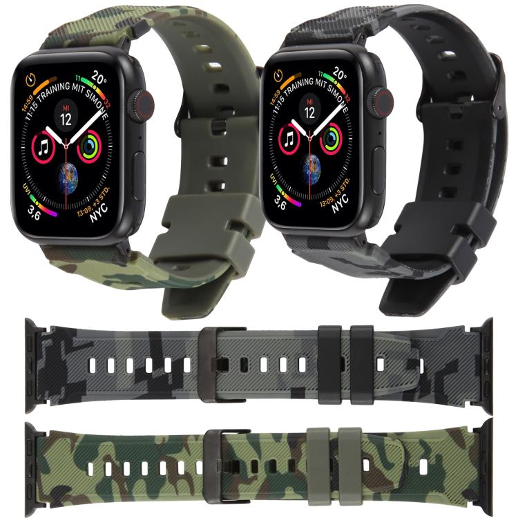 xDfind Black Connector Camouflage Print Silicone Watch Band, For Apple Watch 42 / 44 / 45 / 46 / 49mm, For Apple Watch 38 / 40 / 41 / S10 42mm