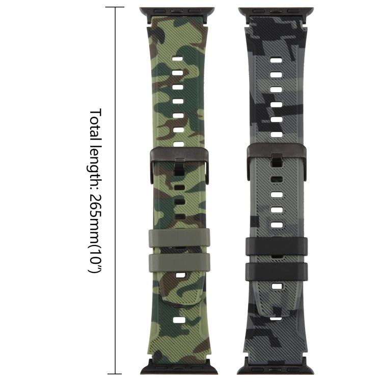 xDfind Black Connector Camouflage Print Silicone Watch Band, For Apple Watch 42 / 44 / 45 / 46 / 49mm, For Apple Watch 38 / 40 / 41 / S10 42mm