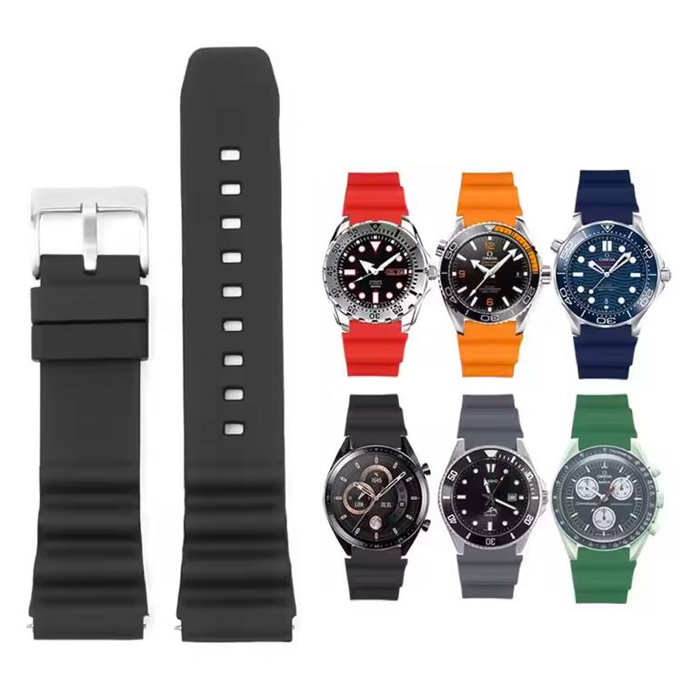 xDfind Silver Buckle Silicone Watch Band, 20mm