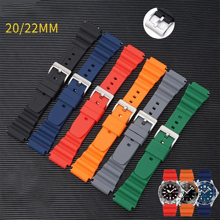 xDfind Silver Buckle Silicone Watch Band, 22mm