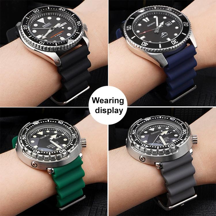 xDfind Silver Buckle Silicone Watch Band, 22mm