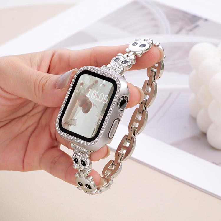 xDfind Red Panda Shaped Diamond Metal Watch Band, For Apple Watch 42 / 44 / 45 / 46 / 49mm