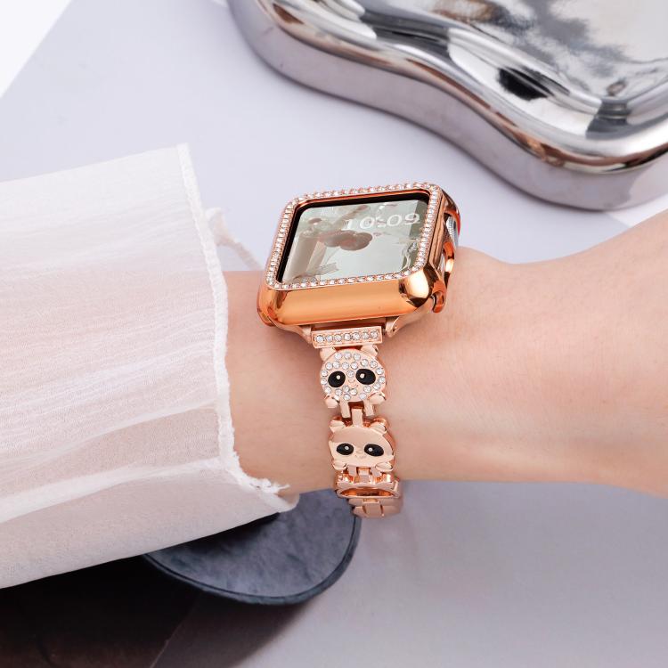 xDfind Red Panda Shaped Diamond Metal Watch Band, For Apple Watch 42 / 44 / 45 / 46 / 49mm