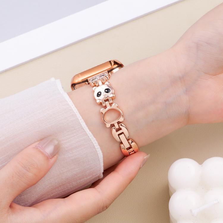 xDfind Red Panda Shaped Diamond Metal Watch Band, For Apple Watch 42 / 44 / 45 / 46 / 49mm