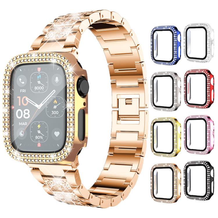 xDfind Double Row Diamond Tempered Glass Film Integrated PC Watch Cover, For Apple Watch Series 11 42mm / 10 42mm
