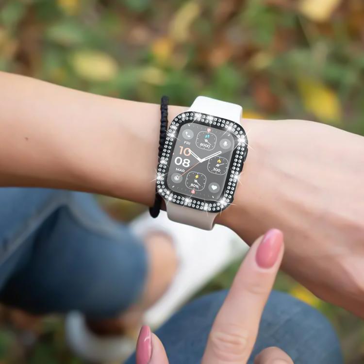 xDfind Double Row Diamond Tempered Glass Film Integrated PC Watch Cover, For Apple Watch Series 11 42mm / 10 42mm