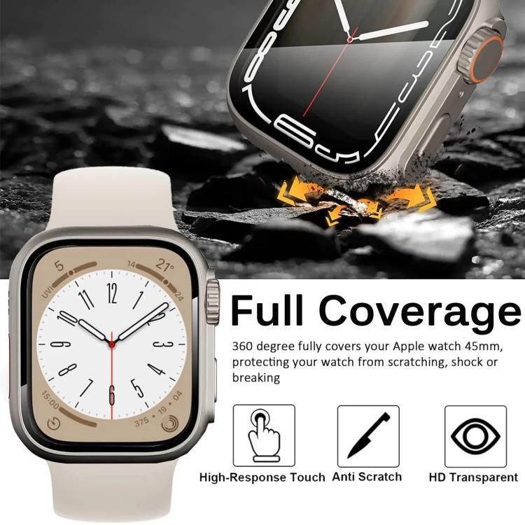 xDfind Change to Ultra 49mm Tempered Glass Film Integrated PC Watch Cover, For Apple Watch Series 9 / 8 / 7 45mm