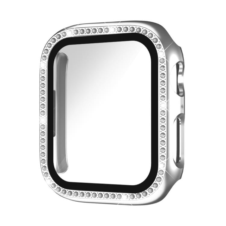 xDfind Single Row Diamond Tempered Glass Film Integrated PC Watch Case, For Apple Watch Series 9 / 8 / 7 41mm