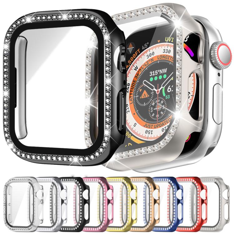 xDfind Single Row Diamond Tempered Glass Film Integrated PC Watch Case, For Apple Watch Series 9 / 8 / 7 41mm