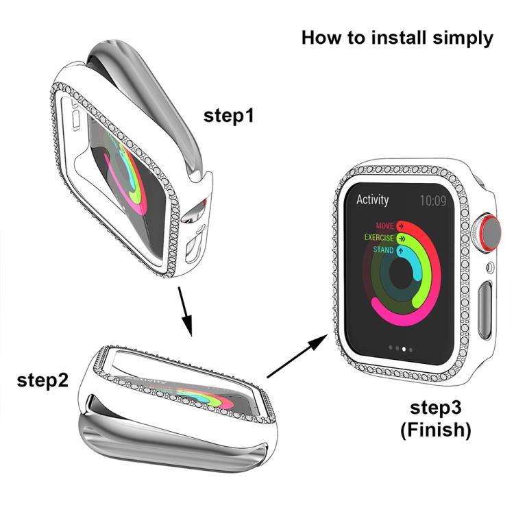 xDfind Single Row Diamond Tempered Glass Film Integrated PC Watch Case, For Apple Watch Series 11 42mm / 10 42mm