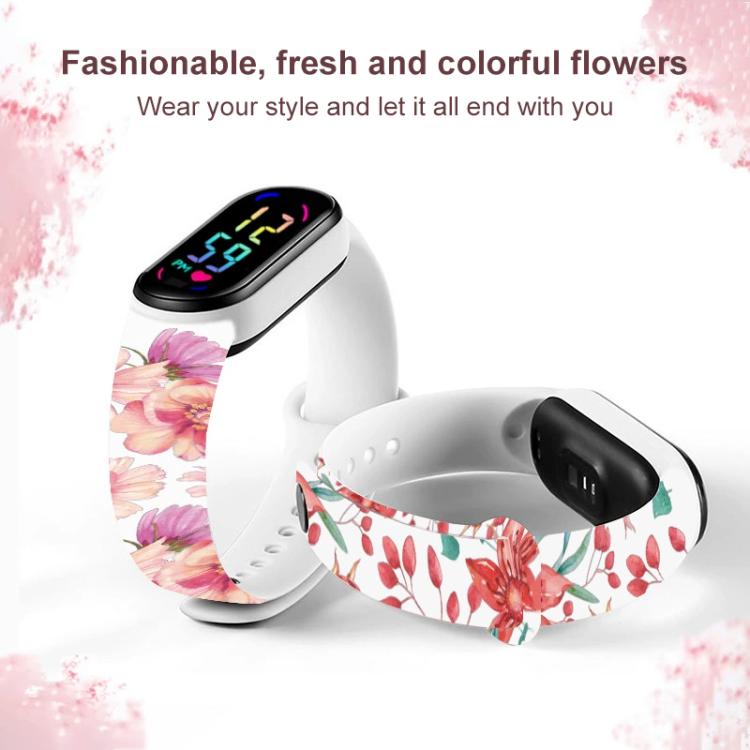 xDfind Flowers Printing Integrated Cover TPU Watch Band, For Xiaomi Smart Band 10 / 9 / 8