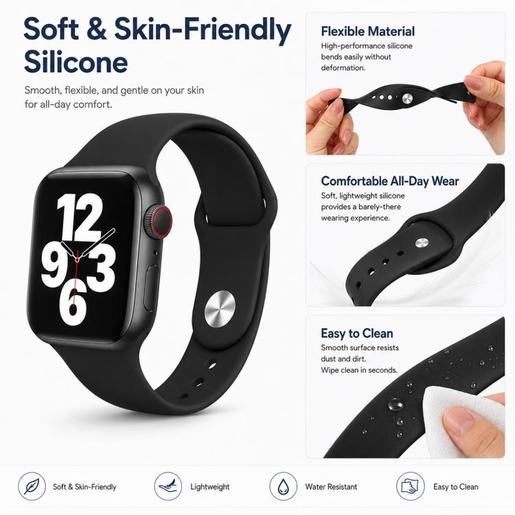 5 Pack xDfind Solid Color Silicone Sports Watch Band, For Apple Watch 42 / 44 / 45 / 46 / 49mm, For Apple Watch 38 / 40 / 41 / S11 42mm