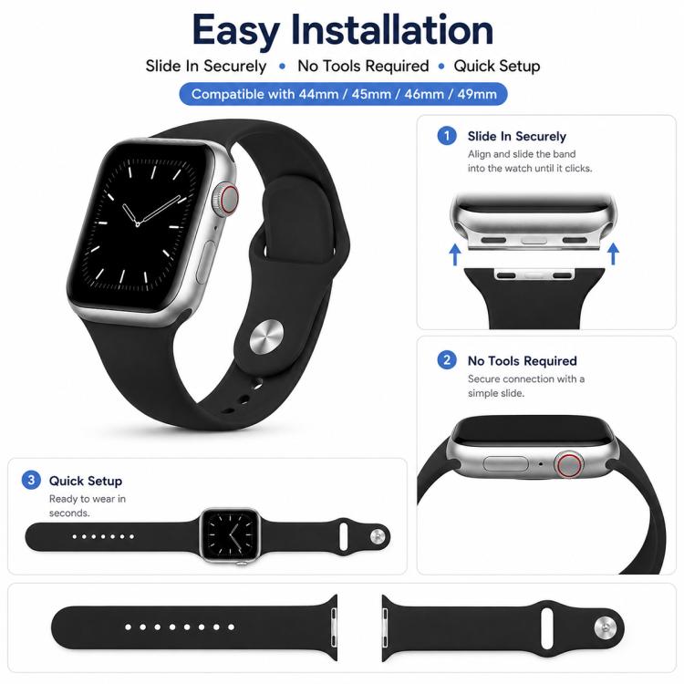 5 Pack xDfind Solid Color Silicone Sports Watch Band, For Apple Watch 42 / 44 / 45 / 46 / 49mm, For Apple Watch 38 / 40 / 41 / S11 42mm