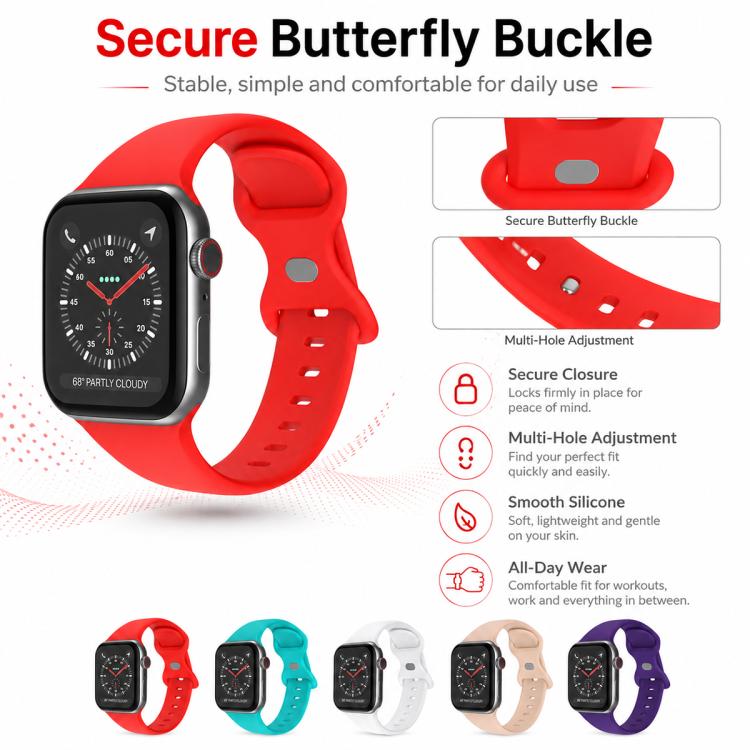 5 Pack xDfind Butterfly Buckle Silicone Watch Band, For Apple Watch 42 / 44 / 45 / 46 / 49mm, For Apple Watch 38 / 40 / 41 / S11 42mm