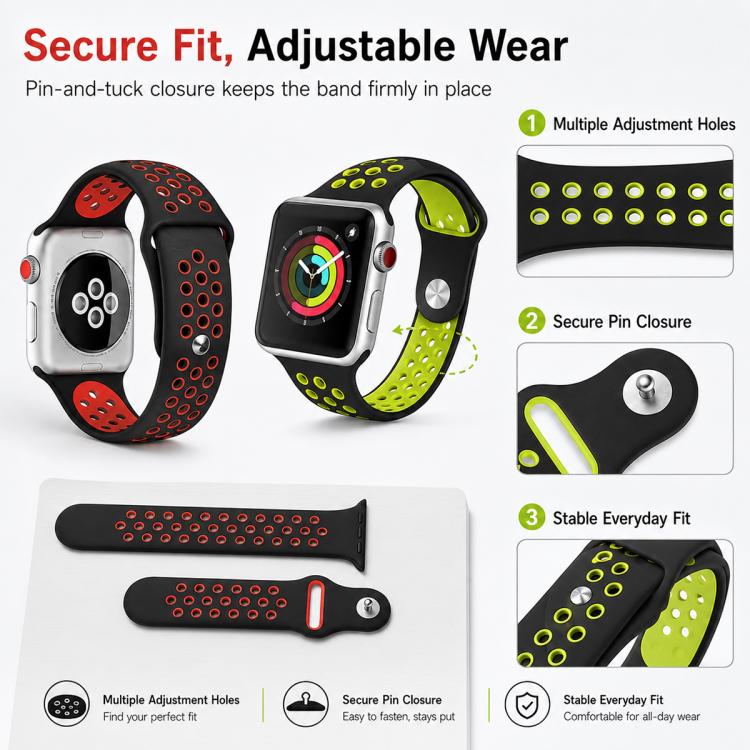 5 Pack xDfind Two Color Silicone Sports Watch Band, For Apple Watch 42 / 44 / 45 / 46 / 49mm, For Apple Watch 38 / 40 / 41 / S11 42mm