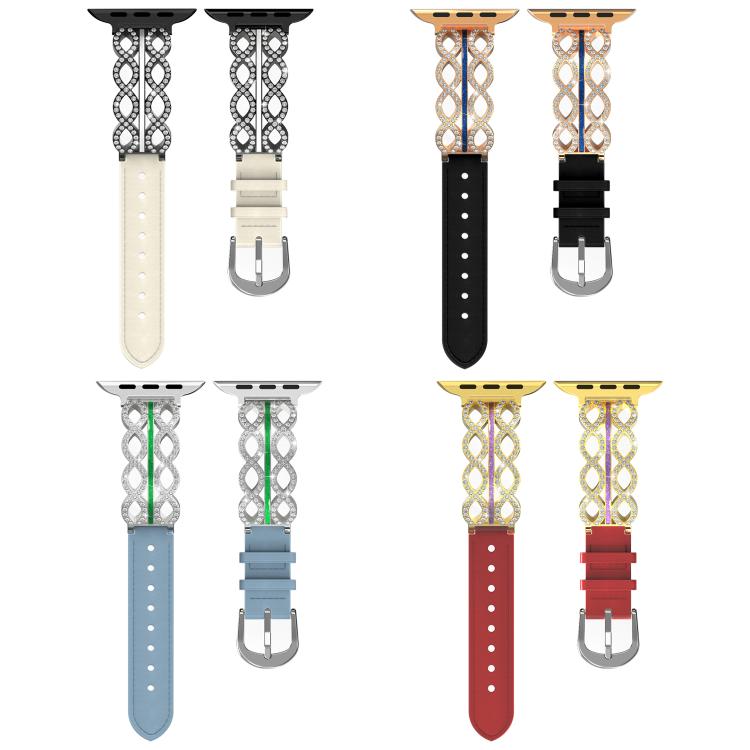 xDfind Diamond Stainless Steel Hybrid Genuine Leather Watch Band, For Apple Watch 42 / 44 / 45 / 46 / 49mm