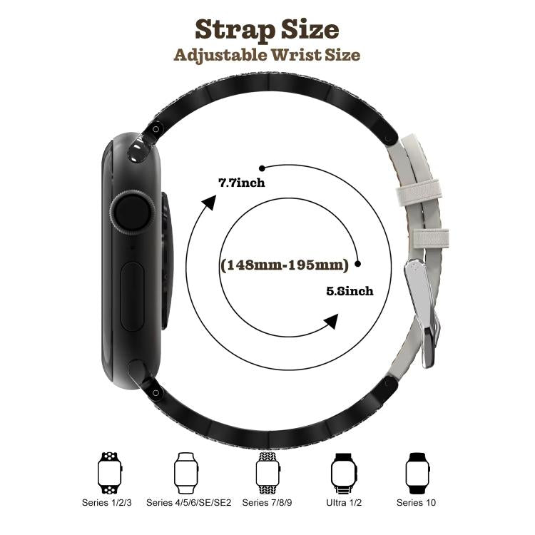 xDfind Diamond Stainless Steel Hybrid Genuine Leather Watch Band, For Apple Watch 38 / 40 / 41 / S11 42mm