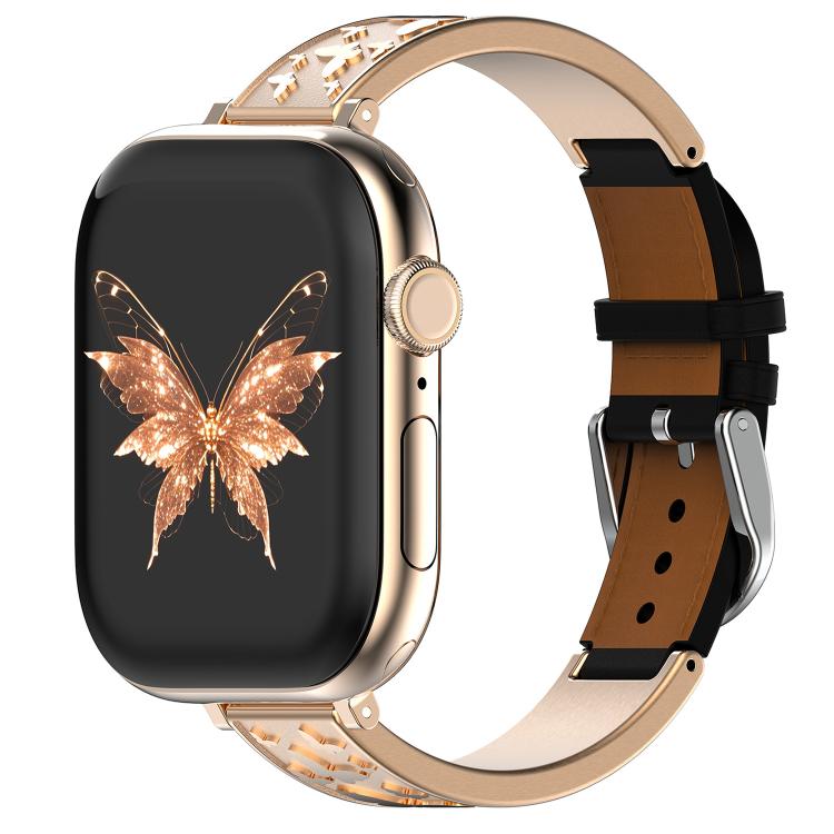 xDfind Butterfly Stainless Steel Hybrid Genuine Leather Watch Band, For Apple Watch 42 / 44 / 45 / 46 / 49mm