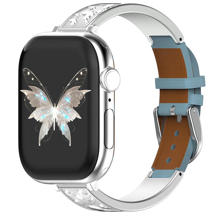 xDfind Butterfly Stainless Steel Hybrid Genuine Leather Watch Band, For Apple Watch 42 / 44 / 45 / 46 / 49mm