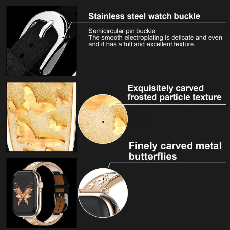 xDfind Butterfly Stainless Steel Hybrid Genuine Leather Watch Band, For Apple Watch 42 / 44 / 45 / 46 / 49mm