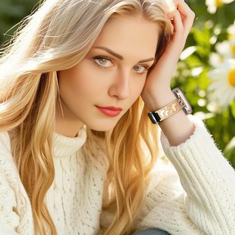 xDfind Butterfly Stainless Steel Hybrid Genuine Leather Watch Band, For Apple Watch 42 / 44 / 45 / 46 / 49mm