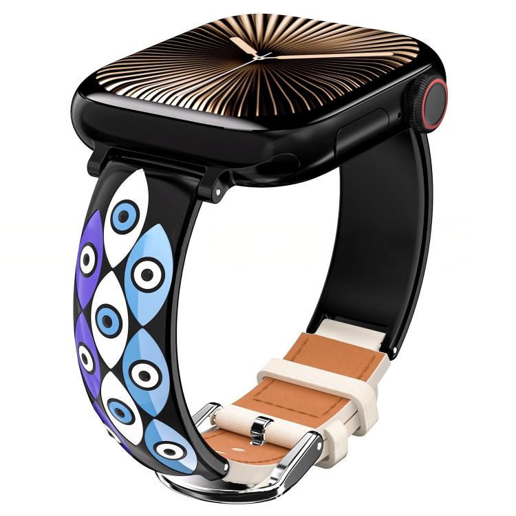 xDfind Evil Eye Stainless Steel Hybrid Genuine Leather Watch Band, For Apple Watch 42 / 44 / 45 / 46 / 49mm