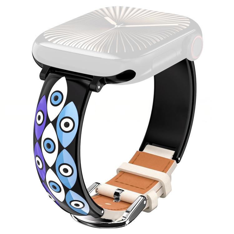 xDfind Evil Eye Stainless Steel Hybrid Genuine Leather Watch Band, For Apple Watch 42 / 44 / 45 / 46 / 49mm