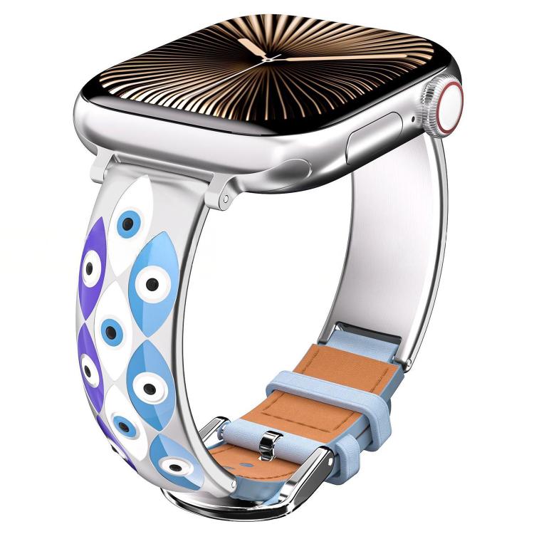 xDfind Evil Eye Stainless Steel Hybrid Genuine Leather Watch Band, For Apple Watch 42 / 44 / 45 / 46 / 49mm