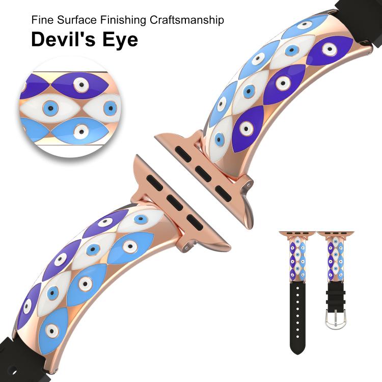 xDfind Evil Eye Stainless Steel Hybrid Genuine Leather Watch Band, For Apple Watch 42 / 44 / 45 / 46 / 49mm