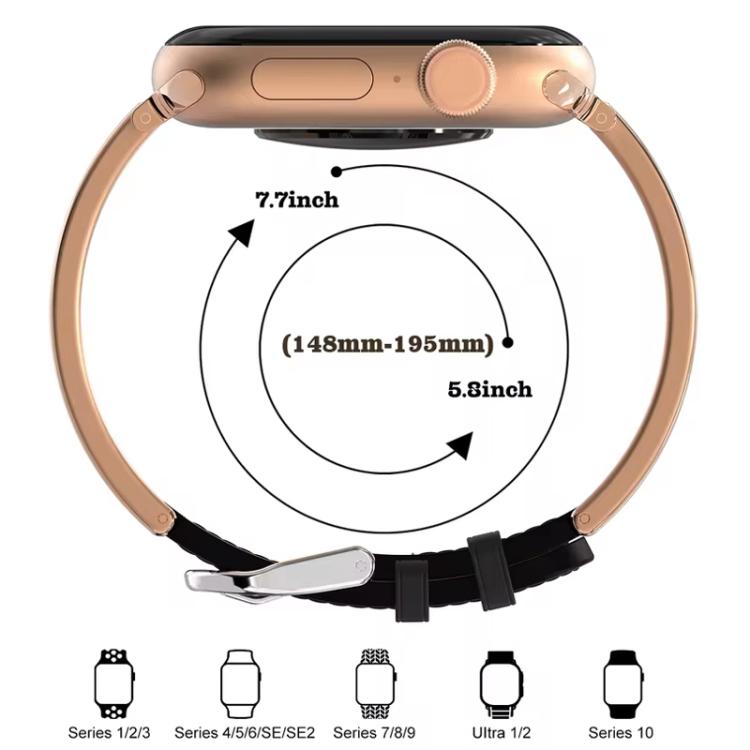 xDfind Retro Floral Carving Stainless Steel Hybrid Genuine Leather Watch Band, For Apple Watch 42 / 44 / 45 / 46 / 49mm