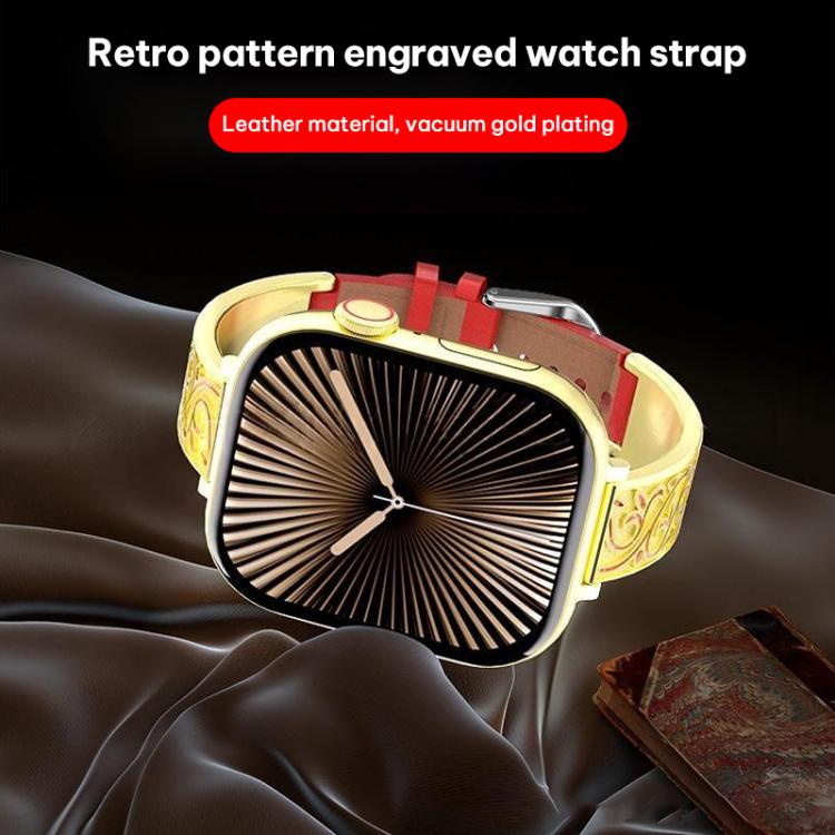 xDfind Retro Floral Carving Stainless Steel Hybrid Genuine Leather Watch Band, For Apple Watch 38 / 40 / 41 / S11 42mm