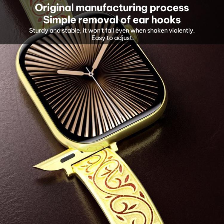 xDfind Retro Floral Carving Stainless Steel Hybrid Genuine Leather Watch Band