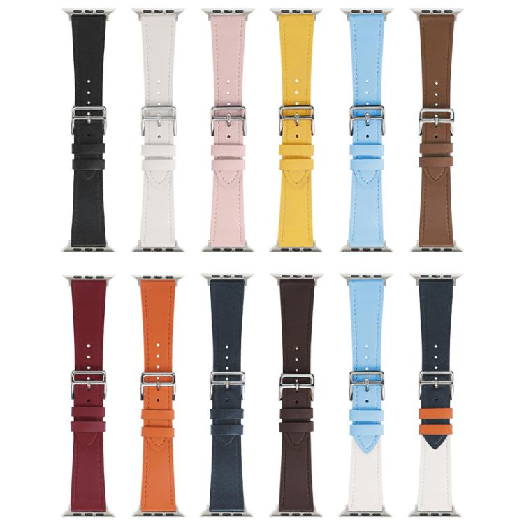 xDfind Silver Buckle Cowhide Texture Vegan Leather Watch Band, For Apple Watch 42 / 44 / 45 / 46 / 49mm