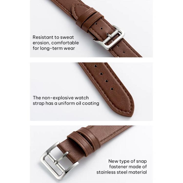 xDfind Silver Buckle Cowhide Texture Vegan Leather Watch Band, For Apple Watch 42 / 44 / 45 / 46 / 49mm