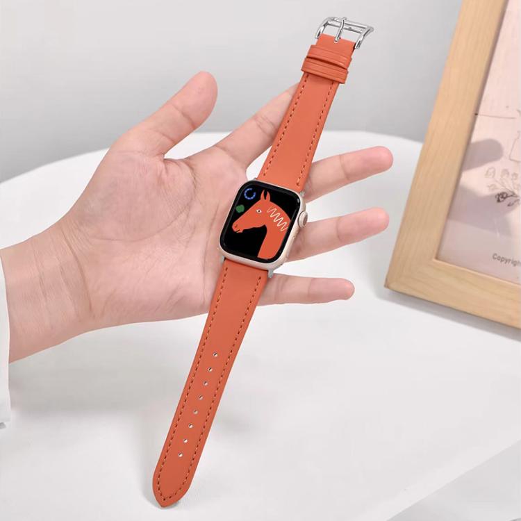 xDfind Silver Buckle Cowhide Texture Vegan Leather Watch Band, For Apple Watch 42 / 44 / 45 / 46 / 49mm