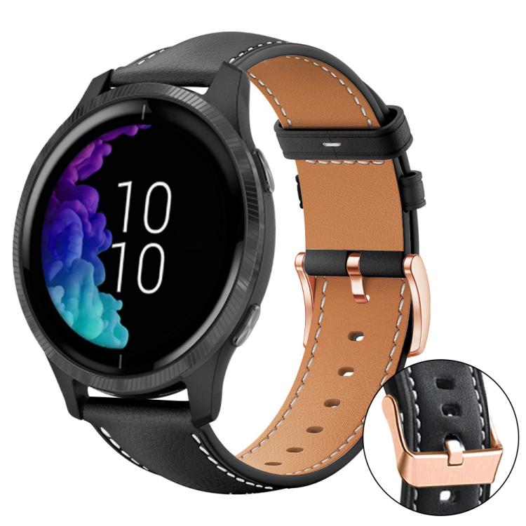 xDfind Flat Head Rose Gold Buckle Black Shark Fine Grain Vegan Leather Watch Band, 20mm