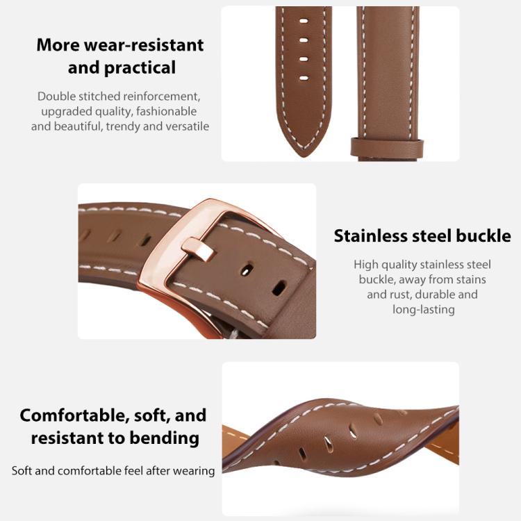 xDfind Flat Head Rose Gold Buckle Black Shark Fine Grain Vegan Leather Watch Band, 22mm