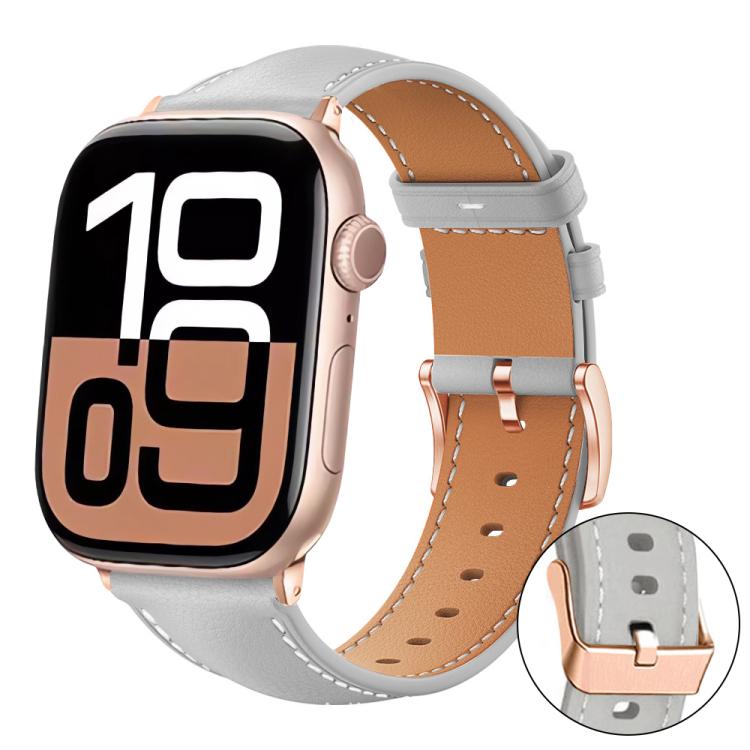 xDfind Rose Gold Buckle Black Shark Fine Grain Vegan Leather Watch Band, For Apple Watch 42 / 44 / 45 / 46 / 49mm