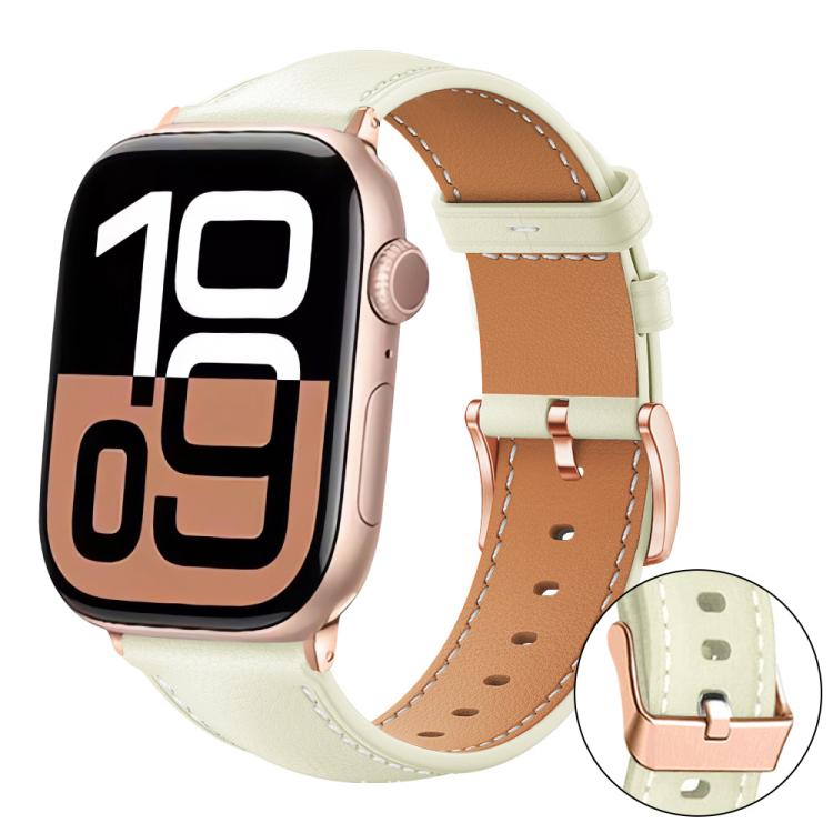xDfind Rose Gold Buckle Black Shark Fine Grain Vegan Leather Watch Band, For Apple Watch 42 / 44 / 45 / 46 / 49mm