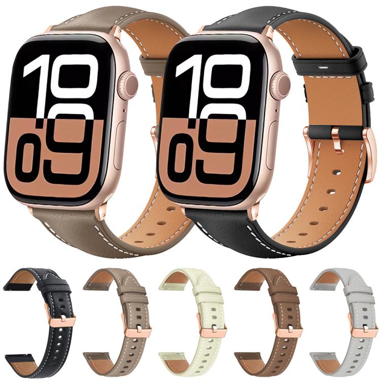 xDfind Rose Gold Buckle Black Shark Fine Grain Vegan Leather Watch Band, For Apple Watch 42 / 44 / 45 / 46 / 49mm