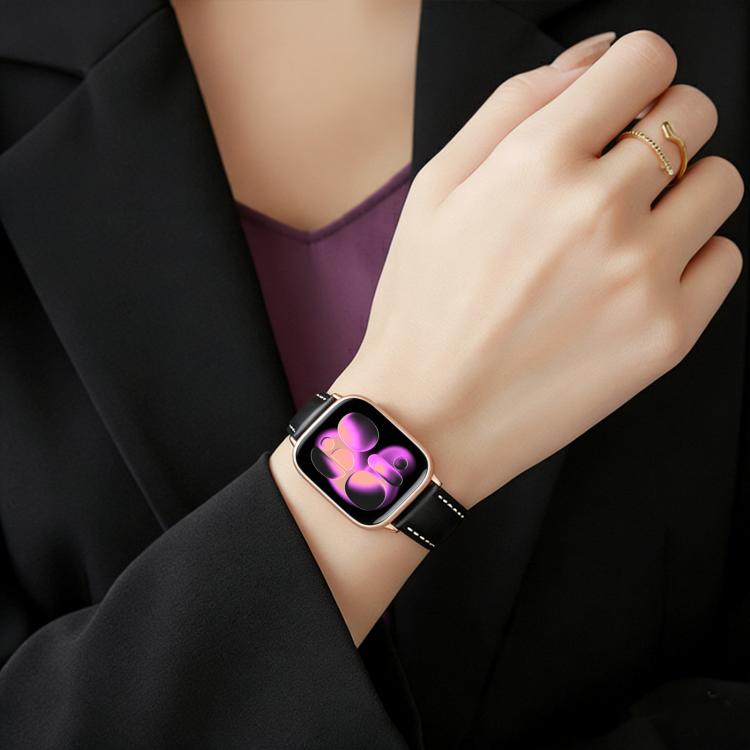 xDfind Rose Gold Buckle Black Shark Fine Grain Vegan Leather Watch Band, For Apple Watch 42 / 44 / 45 / 46 / 49mm