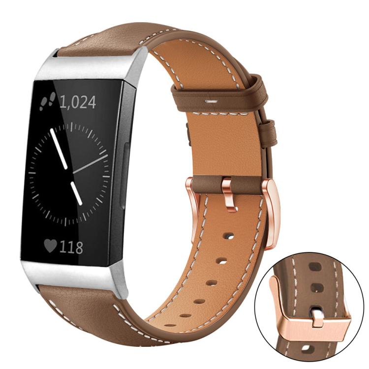 xDfind Rose Gold Buckle Black Shark Fine Grain Vegan Leather Watch Band, For Fitbit Charge 4 / 3