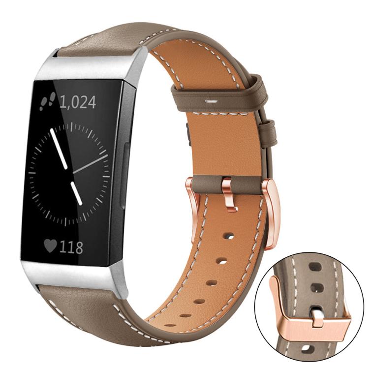 xDfind Rose Gold Buckle Black Shark Fine Grain Vegan Leather Watch Band, For Fitbit Charge 4 / 3