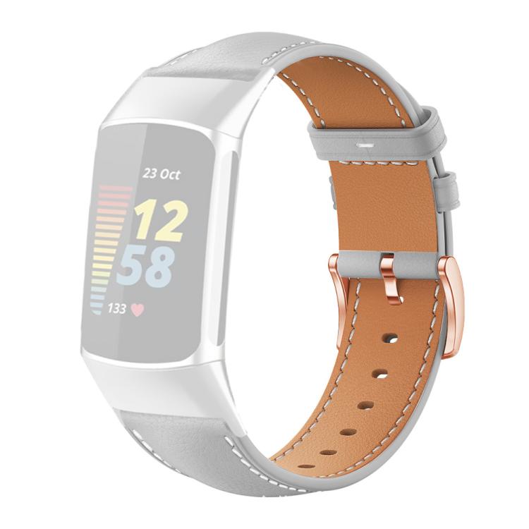 xDfind Rose Gold Buckle Black Shark Fine Grain Vegan Leather Watch Band, For Fitbit Charge 6 / 5