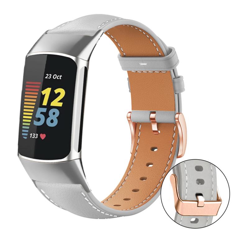 xDfind Rose Gold Buckle Black Shark Fine Grain Vegan Leather Watch Band, For Fitbit Charge 6 / 5