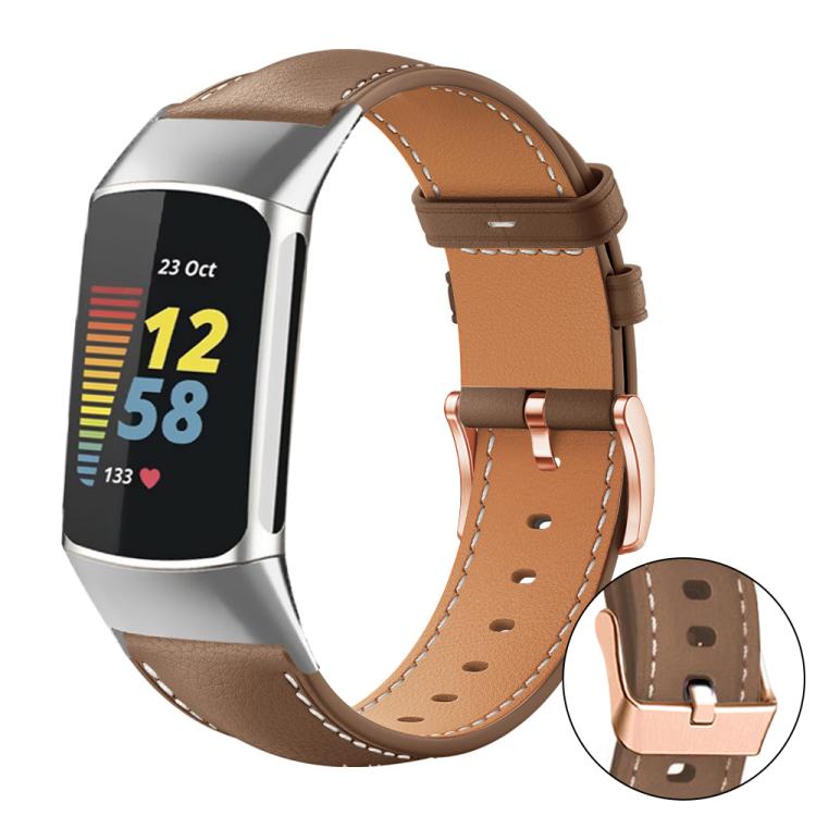 xDfind Rose Gold Buckle Black Shark Fine Grain Vegan Leather Watch Band, For Fitbit Charge 6 / 5